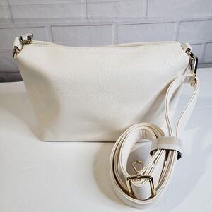 Solid White Pebble Medium Crossbody Bag womens Purse Shoulder